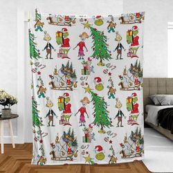 merry grinchmas sherpa fleece blanket, christmas blanket, grinch face blanket, christmas gifts, grinch christmas blanket
