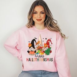 hallothanksmas shirt, thanksgiving sweater, holiday gnome shirt, gnome sweatshirt, christmas tee, happy hallothanksmas,
