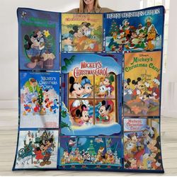 mickeys christmas carol blanket, disneyland christmas blanket, mickey mouse fleece blanket, merry xmas carol blanket, di