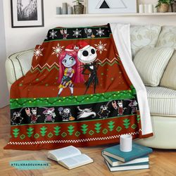 nightmare before christmas premium fleece blanket, jack sally tim burton's blanket, 2023 halloween movie blanket mink sh