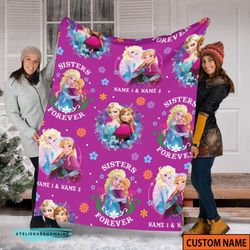personalized frozen movie characters anna and elsa sisters forever throw blanket, custom elsa blanket, elsa anna blanket