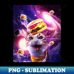Space Galaxy Cat With Cheeseburger Burger - Instant PNG Sublimation Download - Unlock Vibrant Sublimation Designs