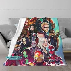 personalized marvel movie sofa blanket, christmas spider blanket, marvel movie fleece blanket, xmas mink baby blanket,ch