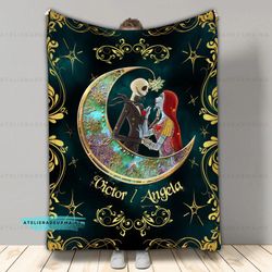 personalized nightmare jack sally i love you to the moon and back sofa blanket, jack skellington nightmare before christ