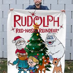 rudolph the red nosed reindeer blanket, rudolph christmas blanket, santa claus reindeer throw, christmas movie blanket,