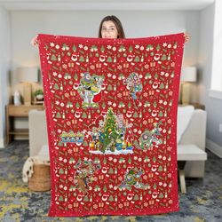 santa toy story characters throw blanket, disney toy story christmas cozy blanket, xmas disney family gift, disneyland h