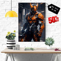 robot warrior in armor illustration wall decor, digital art, posters, living room art, kids room art - digital download