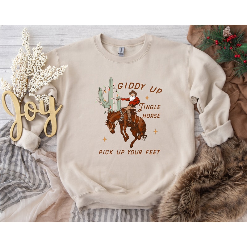 Cowboy Christmas Sweater, Giddy Up Jingle Horse Pick Up Your Feet, Howdy Country Christmas Horse, Cowgirl Shirt, Christmas Sweatshirt.jpg