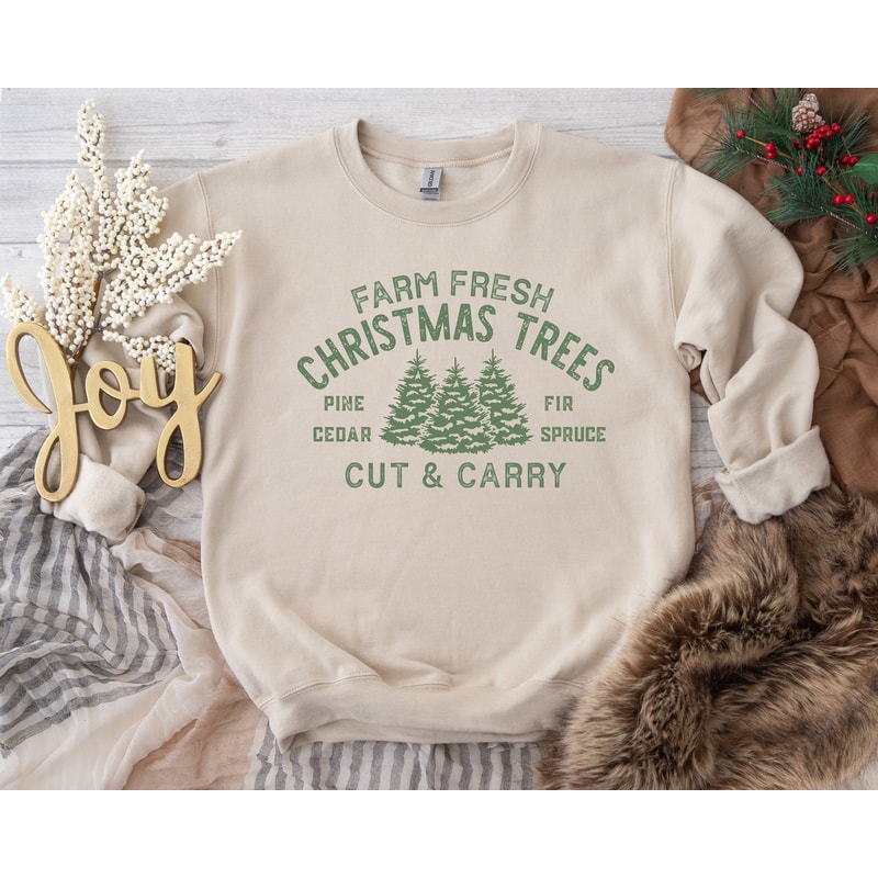 Farm Fresh Christmas Trees Shirt, Pine Cedar Fir Spruce Trees Shirt, Cut And Carry Shirt, Christmas Trees Sweatshirt, Christmas Lights Shirt.jpg