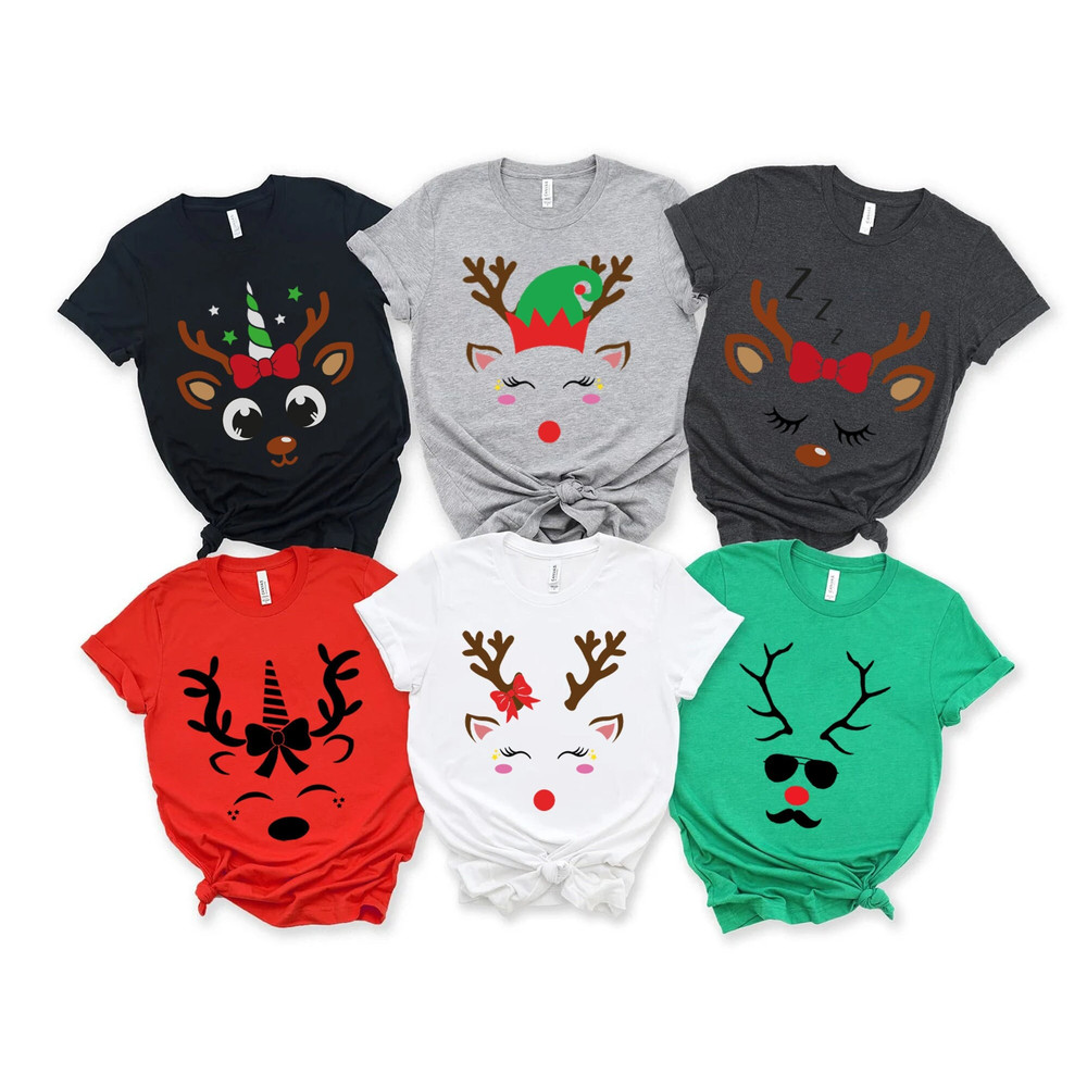 Cute Reindeer Winter Shirt, Christmas Family Matching Shirt, Christmas Group Shirts, Deer Face Shirt, Funny Christmas Shirts, Winter Women.jpg