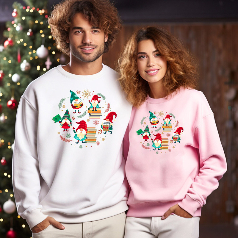 Gnome Reading T-shirt, Teacher Christmas Shirts, Librarian Shirt, Book Lover T-shirt, Reading Shirt, Teacher Shirt, Christmas School T-shirt.jpg