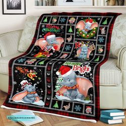 dumbo elephant merry and bright merry christmas xmas gift fleece sherpa blanket, dumbo christmas gifts for kids, dumbo e