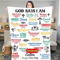 god says i am custom name bible verse jesus fleece sherpa blanket christian throw religious, christmas gift, christian b