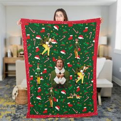 green buddy the elf christmas baby blanket, green christmas bedding decor, christmas elf movie will ferrell xmas gift.jp