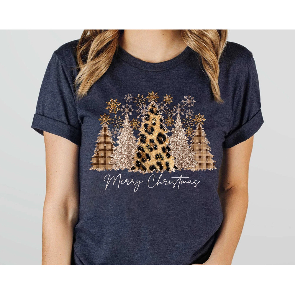 Ladies Leopard Merry Christmas Shirt, Women Christmas Shirt, Cute Christmas Shirt, Women Holiday Shirt, Leopard Print Christmas Tree Shirt,.jpg
