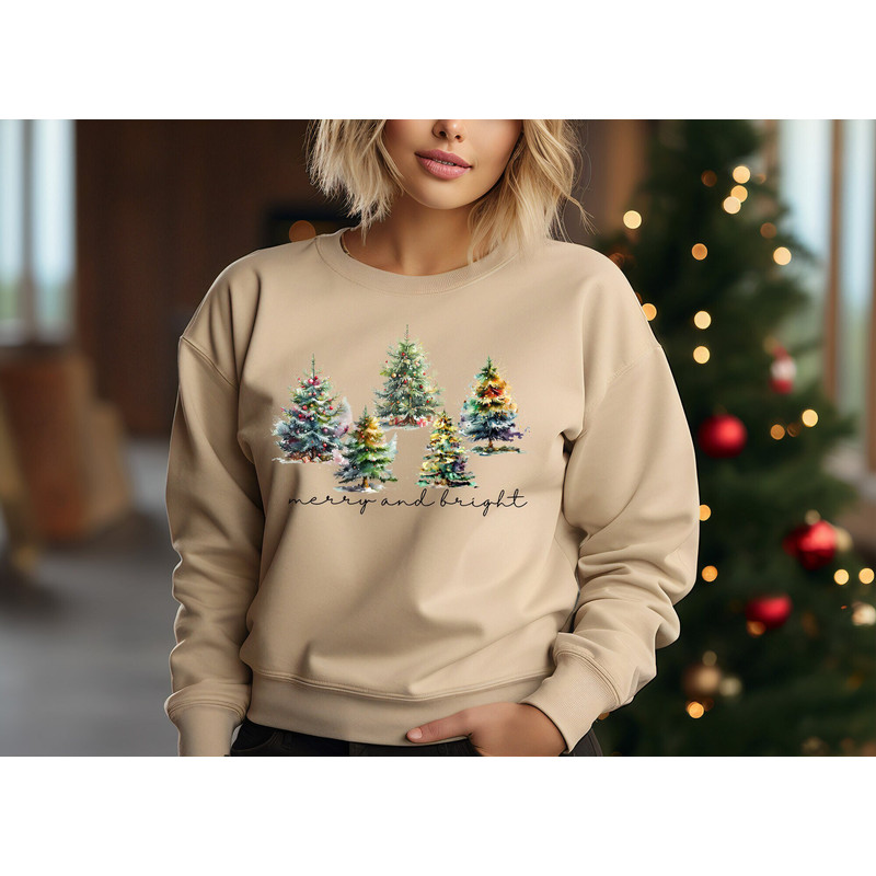 Merry and Bright Trees, Women's Christmas Shirt, Womans Holiday Shirt,Christmas Gift,Chic Winter Shirt,Cute Holiday Tee,Christmas Tree Shirt 3.jpg
