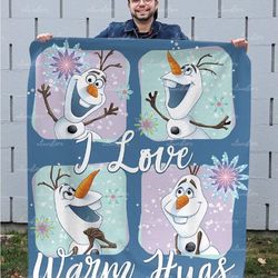 i love warm hug olaf blanket, olaf frozen blanket, snowman olaf gifts, disney elsa blanket, disney baby adult gifts, win