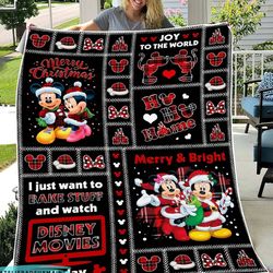 mickey minnie i just want to bake stuff and watch cartoon movies blanket, mickey minnie christmas fleece blanket, mickey