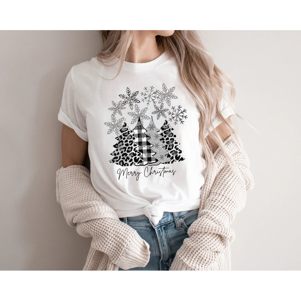Silver and Black Leopard Christmas Tree, Unisex Long Sleeve T-shirt, Holiday Shirt for Women, Leopard Christmas Shirt, Merry Christmas Shirt.jpg