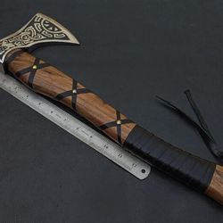 viking axe | hand-forged carbon steel blade, 16" rosewood handle & leather sheath | camping, outdoor & gift axe