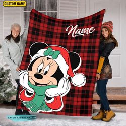 personalized mickey mouse santa claus merry christmas red throw blanket, santa mickey blanket, disneyland blanket, micke