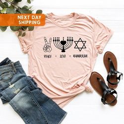 hanukkah shirt, peace love hanukkah shirt, jewish woman gift shirt, religious shirt,jewish lover shirt,jewish star menor