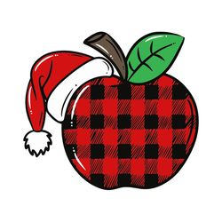 apple christmas svg, christmas teacher svg, apple svg, buffalo plaid svg, teacher gift, santa hat svg, digital download