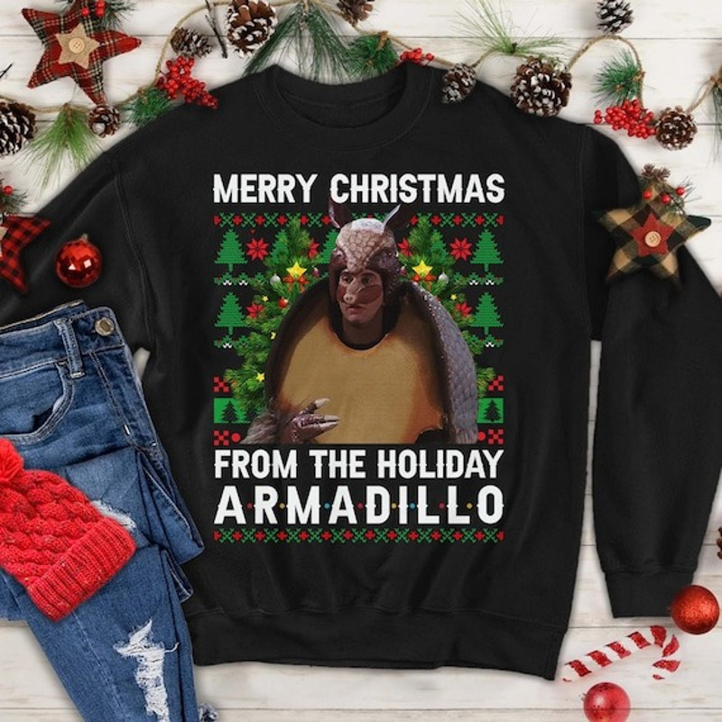 Merry Christmas From The Holiday Armadillo Ugly Christmas Sweatshirt Funny Hanukkah Armadillo Frien