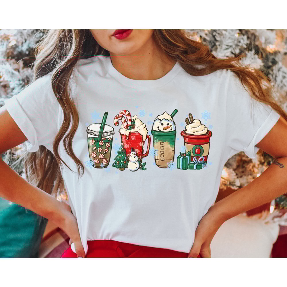 Christmas Coffee Shirt, Peppermint Iced Latte Snowmen Sweets Snow Warm Cozy Winter Women Shirt, Christmas Latte Shirt 1.jpg