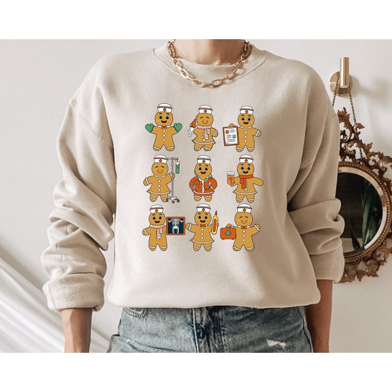 Christmas Nurse Sweatshirt and Hoodie, Nursing School Shirt,Retro Gingerbread Gift, Pediatric Nurse Tee,Night Shift Nurse Shirt, Nursing.jpg