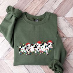 cow christmas sweatshirt and hoodie, merry christmas heifers tee, christmas cow t-shirt, highland cow farm christmas tsh