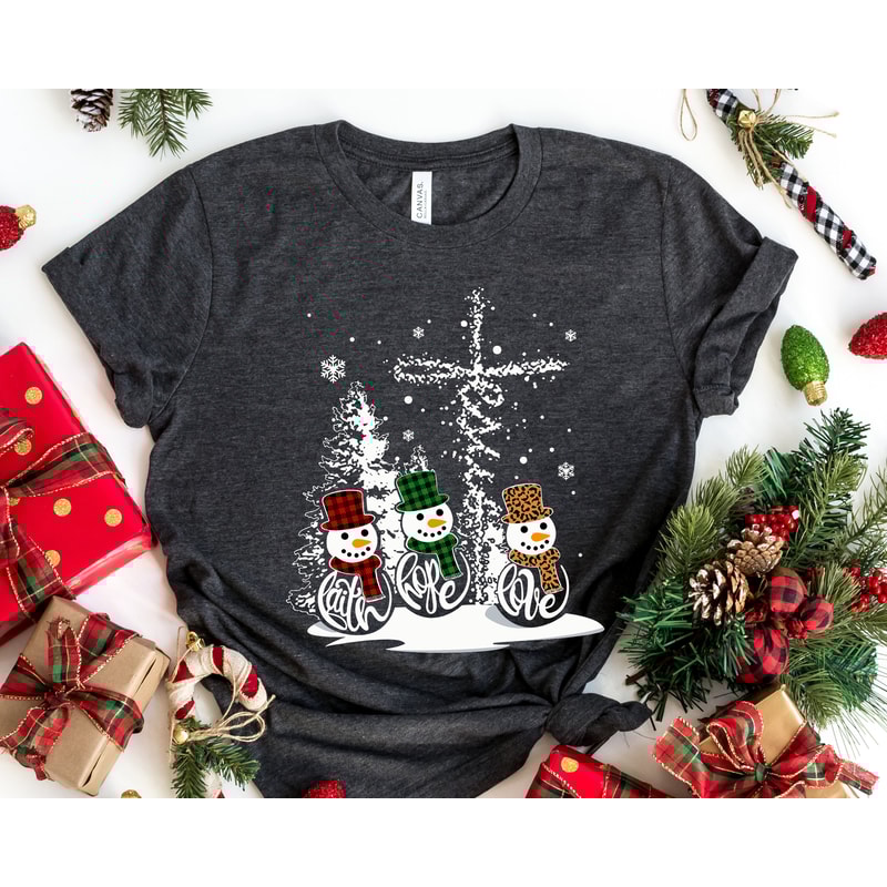 Faith Hope Love Jesus Leopard Print Snowman Christmas Shirt, Leopard Print Holiday Shirt, Faith, Hope, Love, Jesus, Family Christmas Shirts.jpg