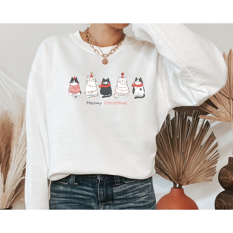 Meowy Christmas Sweatshirt and Hoodie, Christmas Cat Shirt, Merry Christmas, Cat Lover Shirt, Christmas Gift, Christmas Gift For Cat Mom.jpg