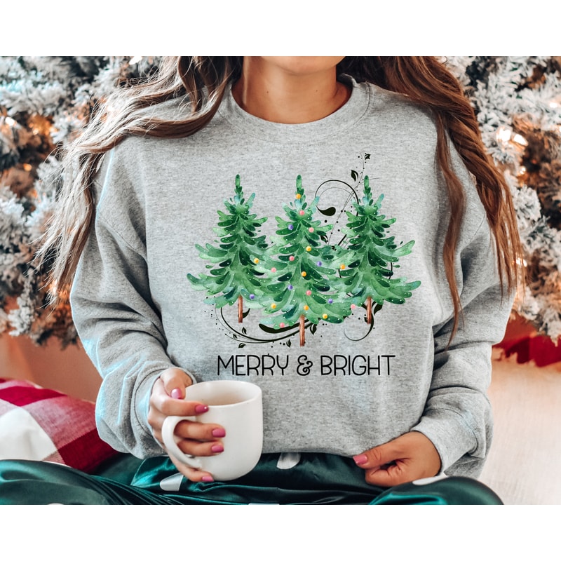 Merry and Bright Christmas Sweatshirt and Hoodie, and Hoodie, Womens Christmas Crewneck, Christmas Sweatshirt, Christmas Tree Sweatshirt,.jpg