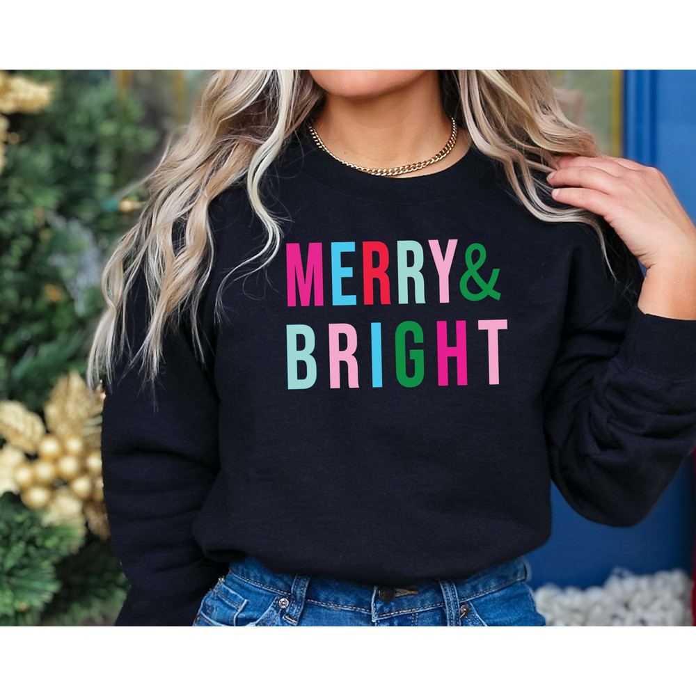 Merry and Bright Sweatshirt, Womens Christmas Sweater, Cute Holiday Sweatshirts.jpg