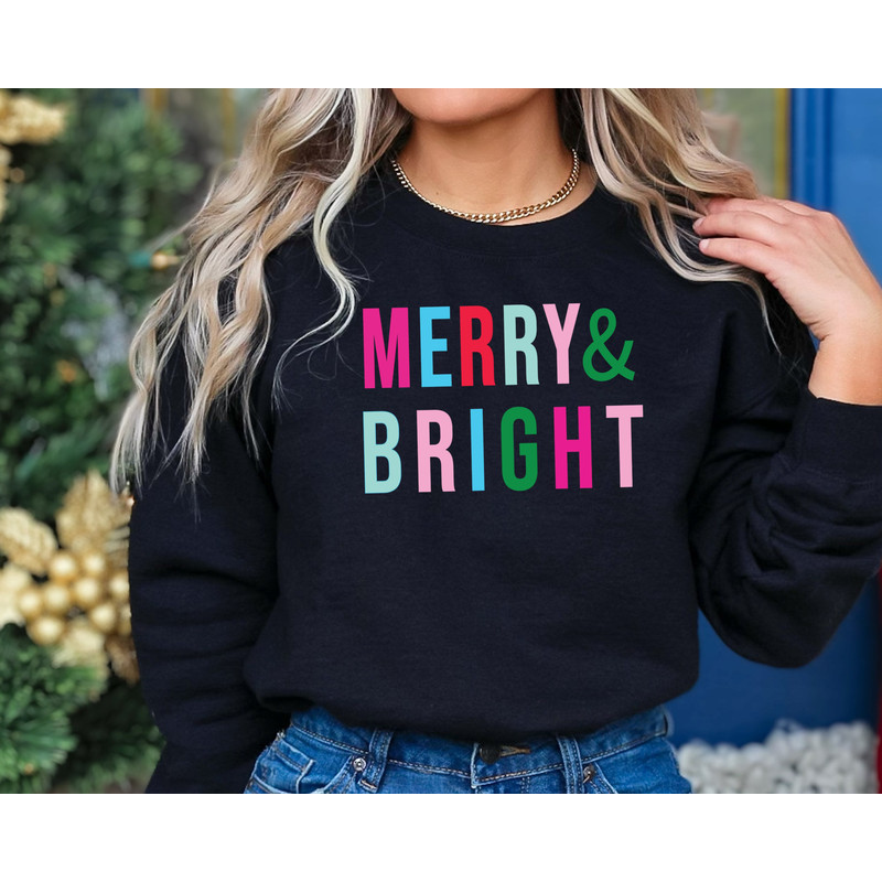 Merry and Bright Sweatshirt, Womens Christmas Sweater, Cute Holiday Sweatshirts.jpg
