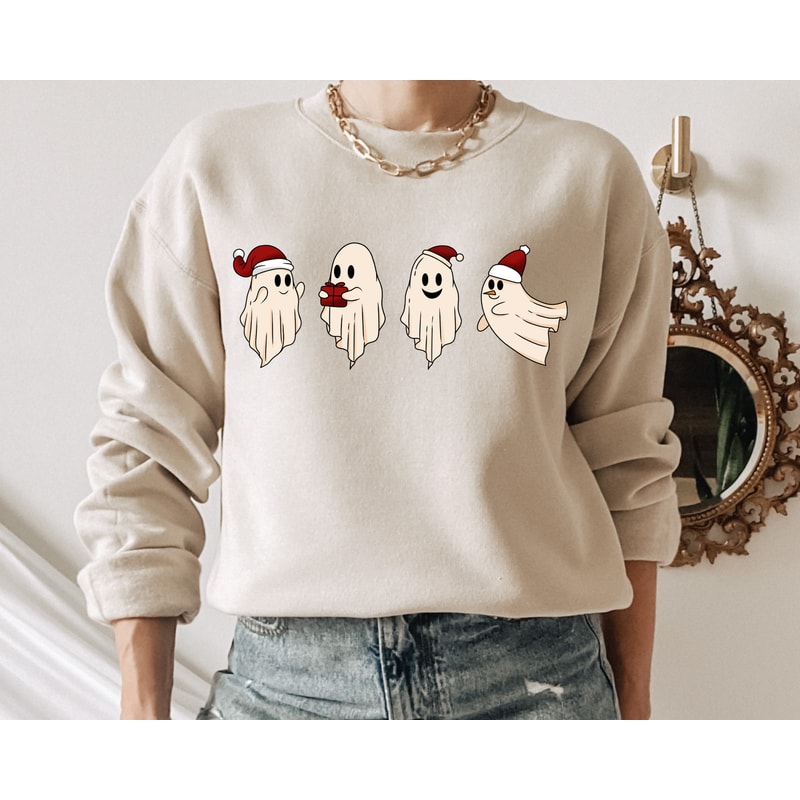 Retro Ghost Santa Sweatshirt and Hoodie, Christmas Ghosts Shirt, Christmas Gifts, Cute Ghost Shirt, Christmas Gifts, Santa Claus Ghost 1.jpg