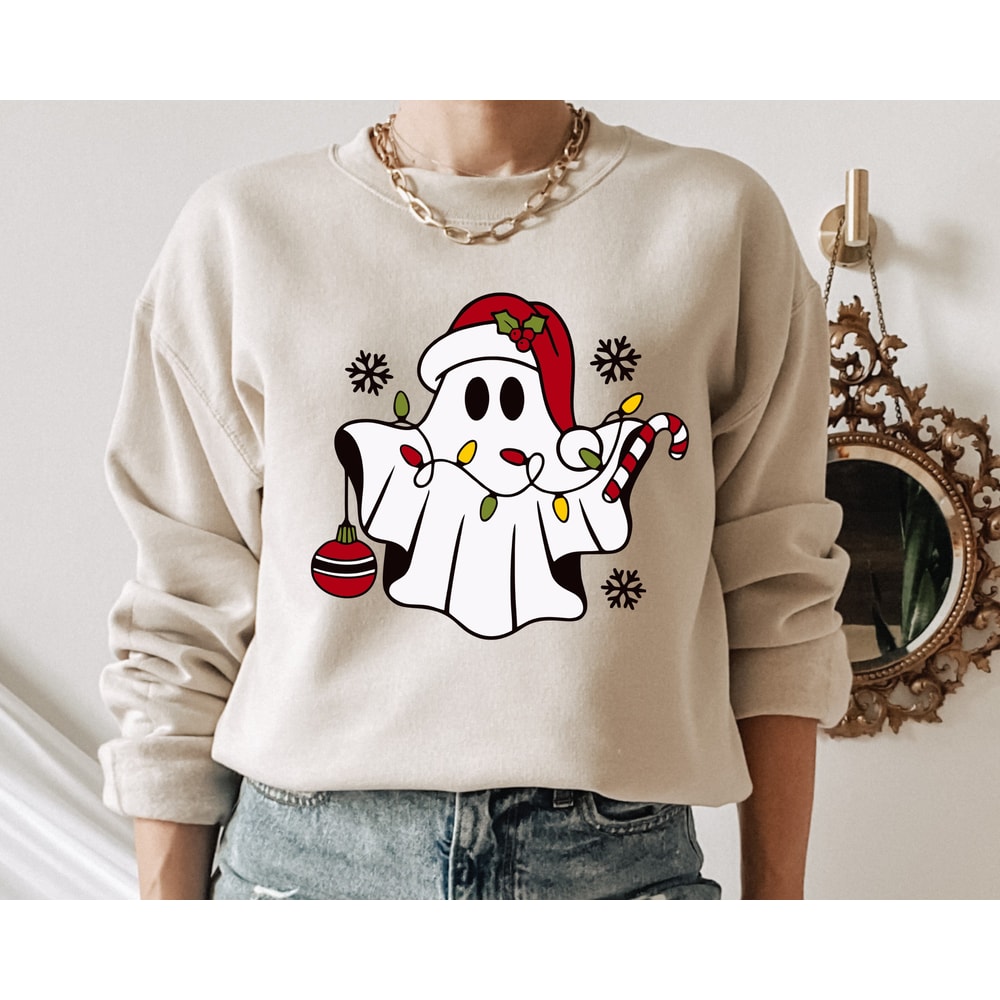 Retro Ghost Santa Sweatshirt and Hoodie, Christmas Ghosts Shirt, Christmas Gifts, Cute Ghost Shirt, Christmas Gifts, Santa Claus Ghost.jpg
