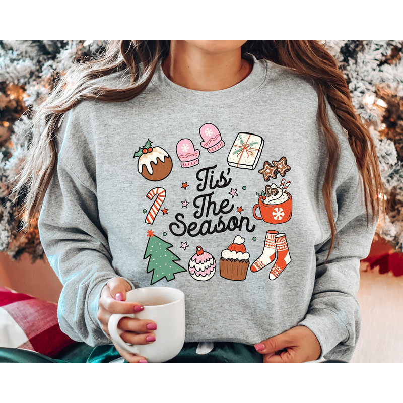 Tis The Season Retro Christmas Sweatshirt and Hoodie, Womens Christmas Sweatshirt, Cute Christmas Crewneck, Trendy Christmas Sweatshirts.jpg