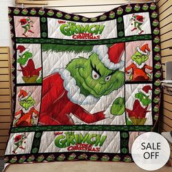custom grinch christmas quilt blanket, grinch bedding set, grinch kids bedding set, christmas baby blanket, christmas gi