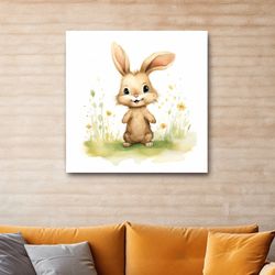 Watercolor painting of a cute bunny rabbit ,childrens nursery art ,Canvas wrapped on pine frame