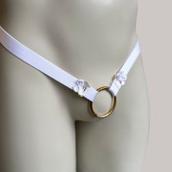chastity cage anti-falling universal waist strap, bow white two strap adjustable elastic belt (cage not included)