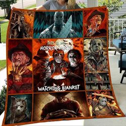 this is my horror movie watching blanket, serial killers fleece blanket, halloween movie fleece blanket mink sherpa, hor
