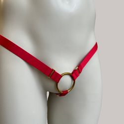 chastity cage anti-falling universal thong strap, red three strap adjustable elastic belt (cage not included)
