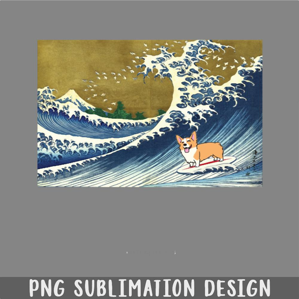 DM241123224-Corgi dog surfing The Great Wave PNG, Christmas PNG.jpg