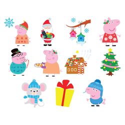 peppa pig christmas bundle svg, peppa pig family svg, peppa pig cartoon svg, peppa pig holidays svg, digital download