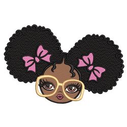 girl with puff afro ponytails embroidery design, black african american kids embroidery file, 4 sizes, instant download