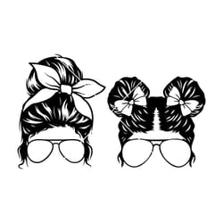 fillable transparent aviator glasses bow messy bun woman mom kid life png and svg, mom daughter svg, family life bundle