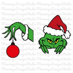 grinch face svg - grinch hand svg - grinch face and hand with ornament - grinch face silhouette - christmas grinch face