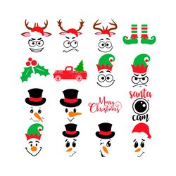 christmas face bundle svg, reindeer face svg, snowman face svg, santa svg, elf svg, holidays svg, digital download